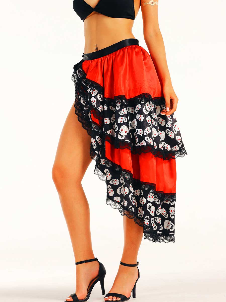 Red and Black Gothic Lace-Up Skirt
