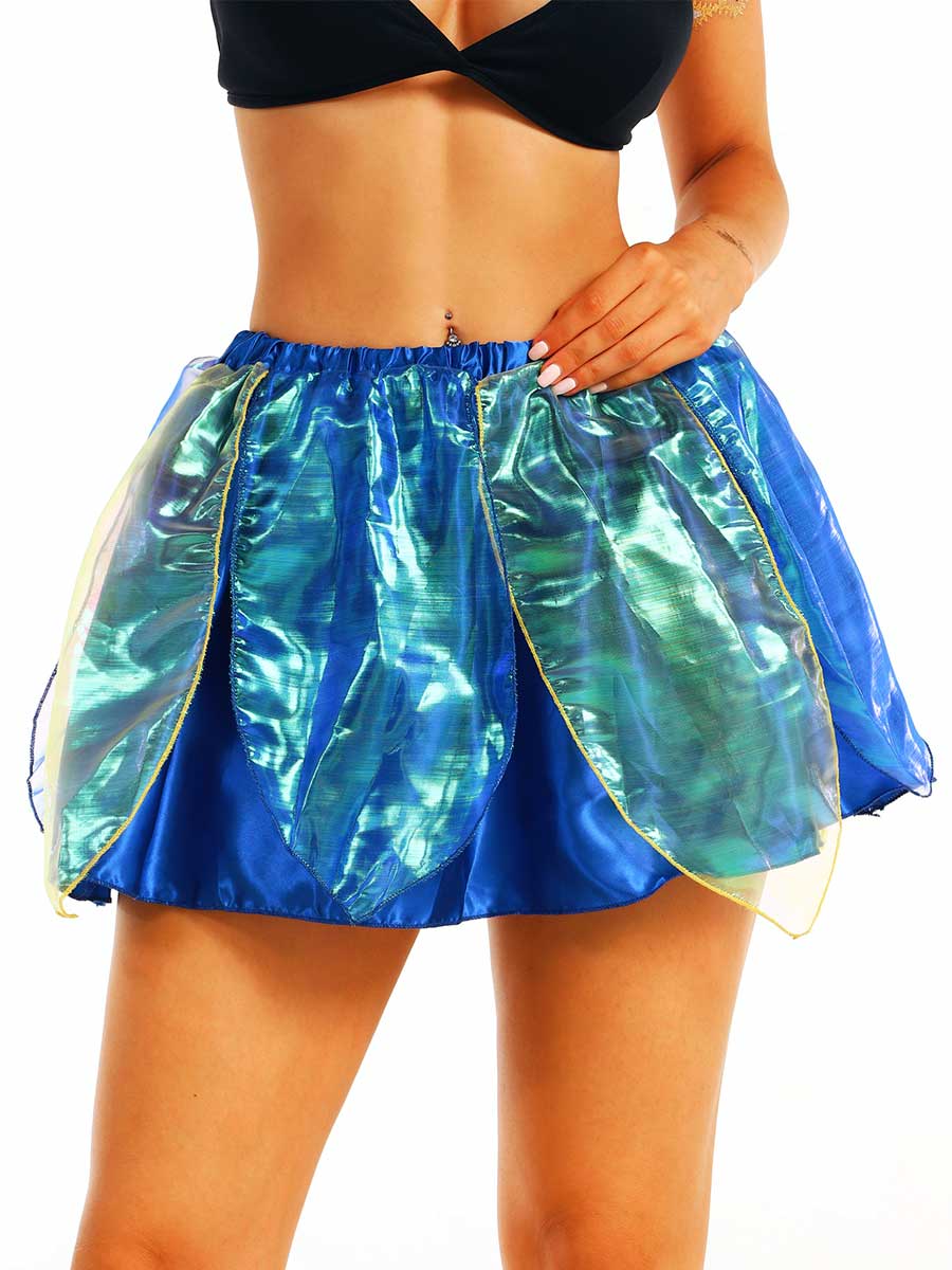 Electric Blue Reflective Leaf Double-Layer Dance Skirt