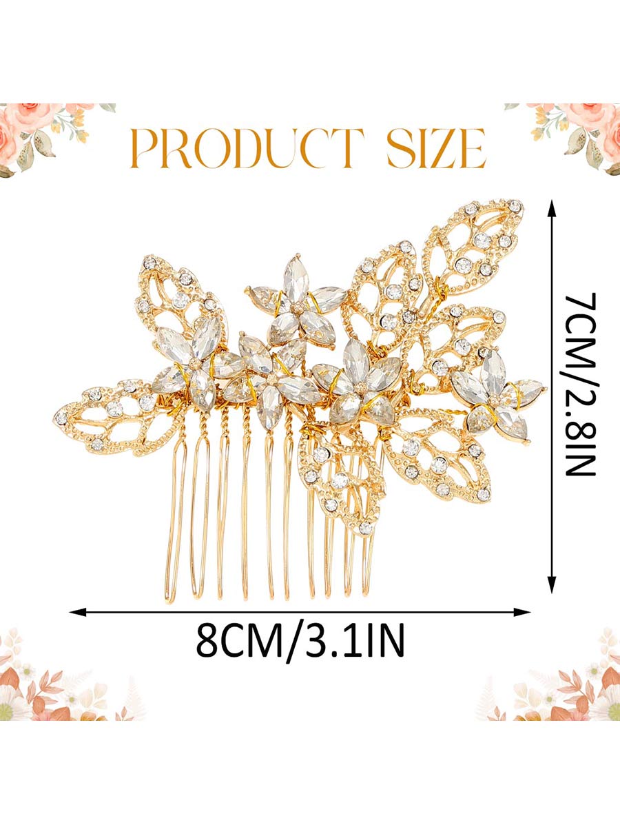 Crystal-Embellished Leaf and Flower Side Comb