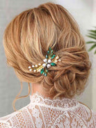 Green Crystal and Pearl Embellished Hair Clip