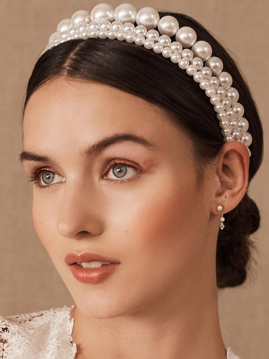 Triple Set of White Pearl Hairbands