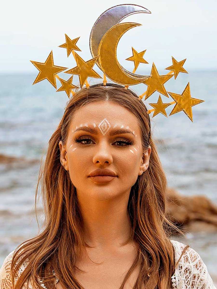 Glittering Astral Moon and Star Headband