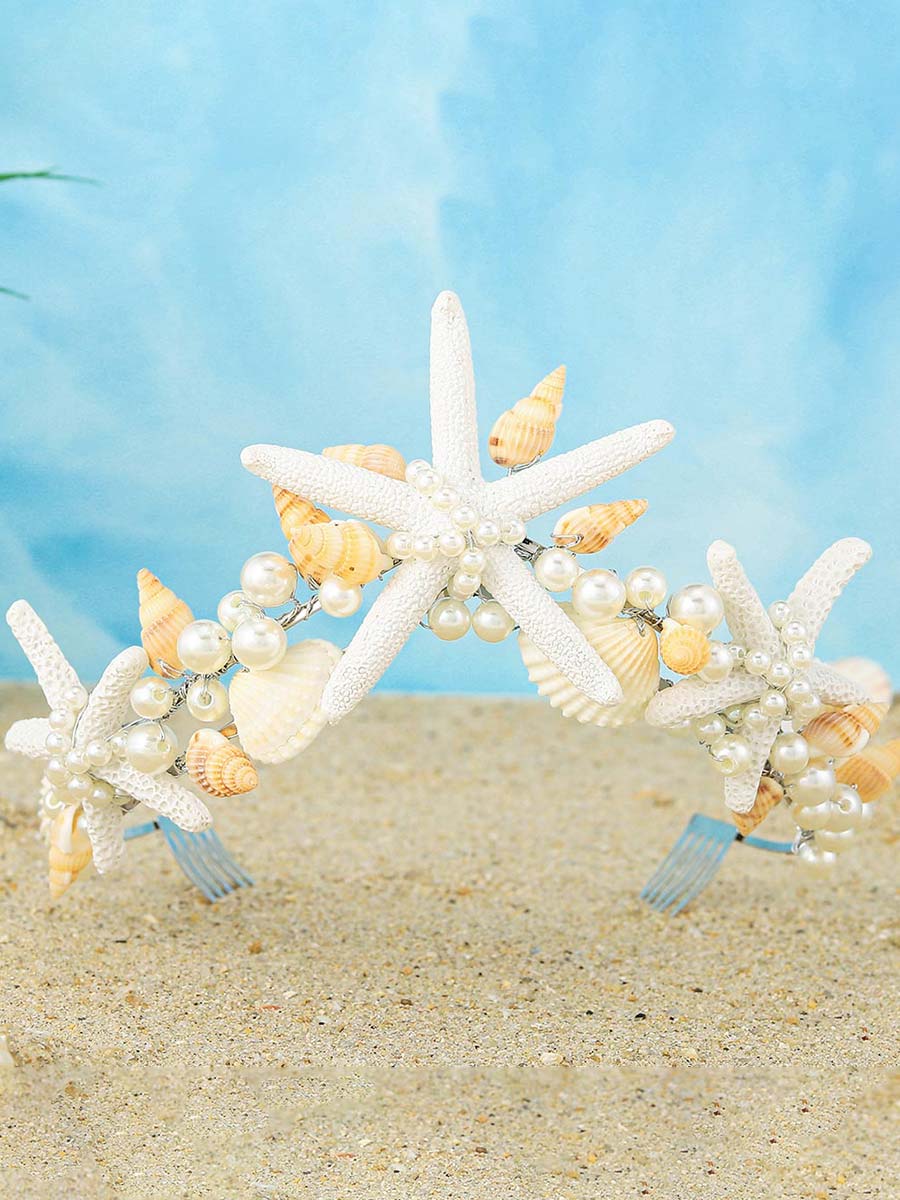 Beach-Inspired Pearl and Shell Headpiece