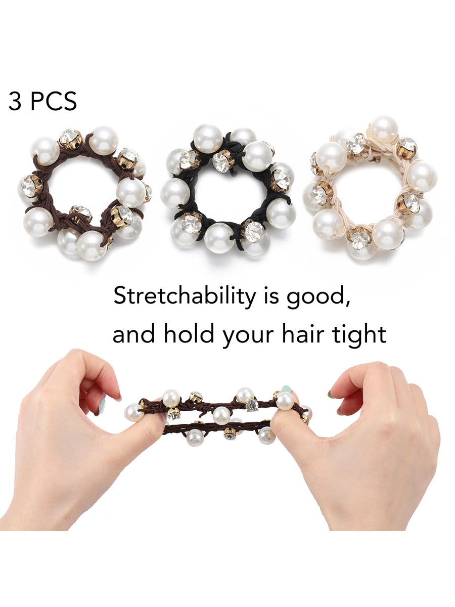 3-in-1 Elegant Pearl Crystal Hair Scrunchies