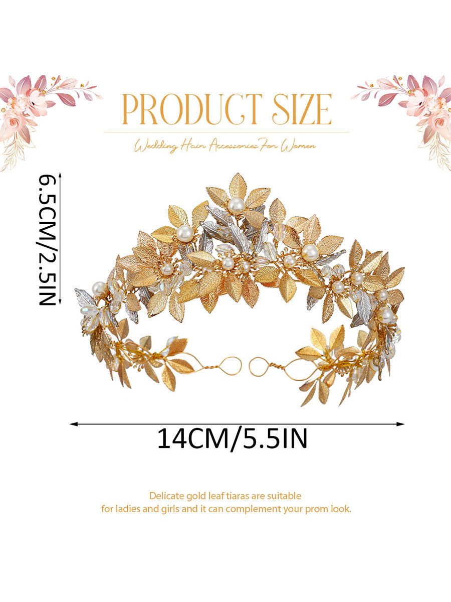 Pearl-Embellished Gold Leaf Headdress