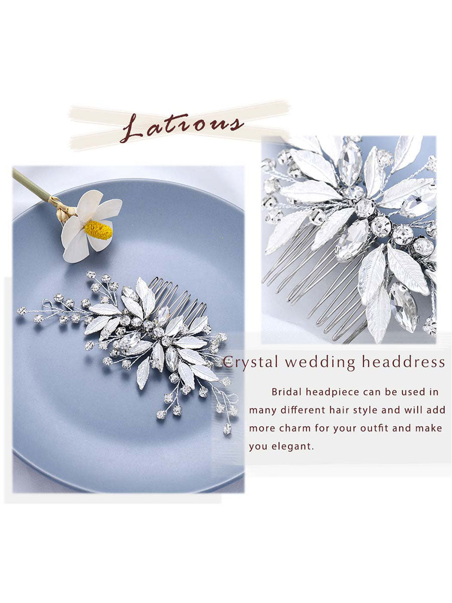 Sparkling Leaf-Design Silver Wedding Hair Comb