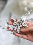 Silver Bridal Hair Ornament with Rhinestone Leaves