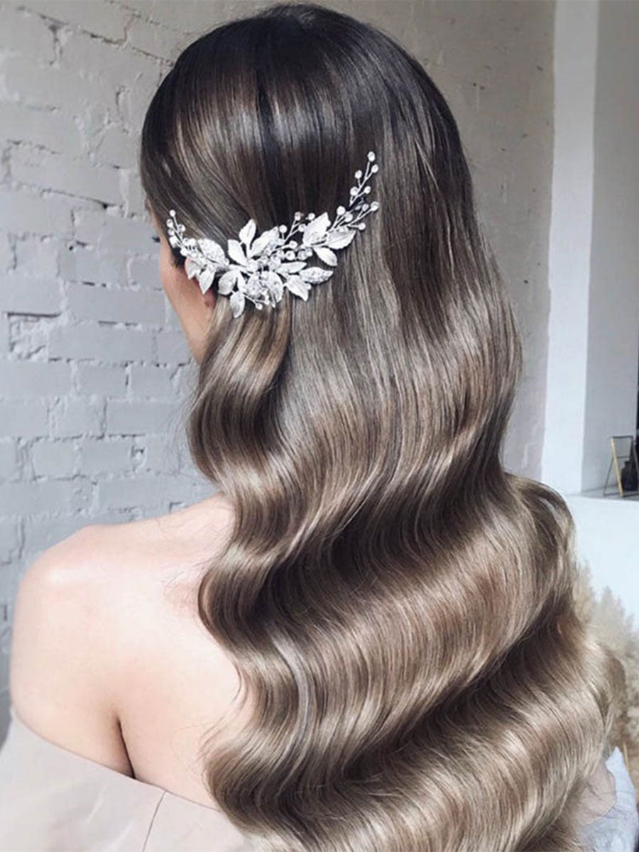 Shimmering Silver Leaf Hair Clip for Weddings