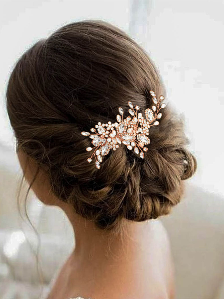 Crystal-Embellished Silver Hair Comb with Pearls