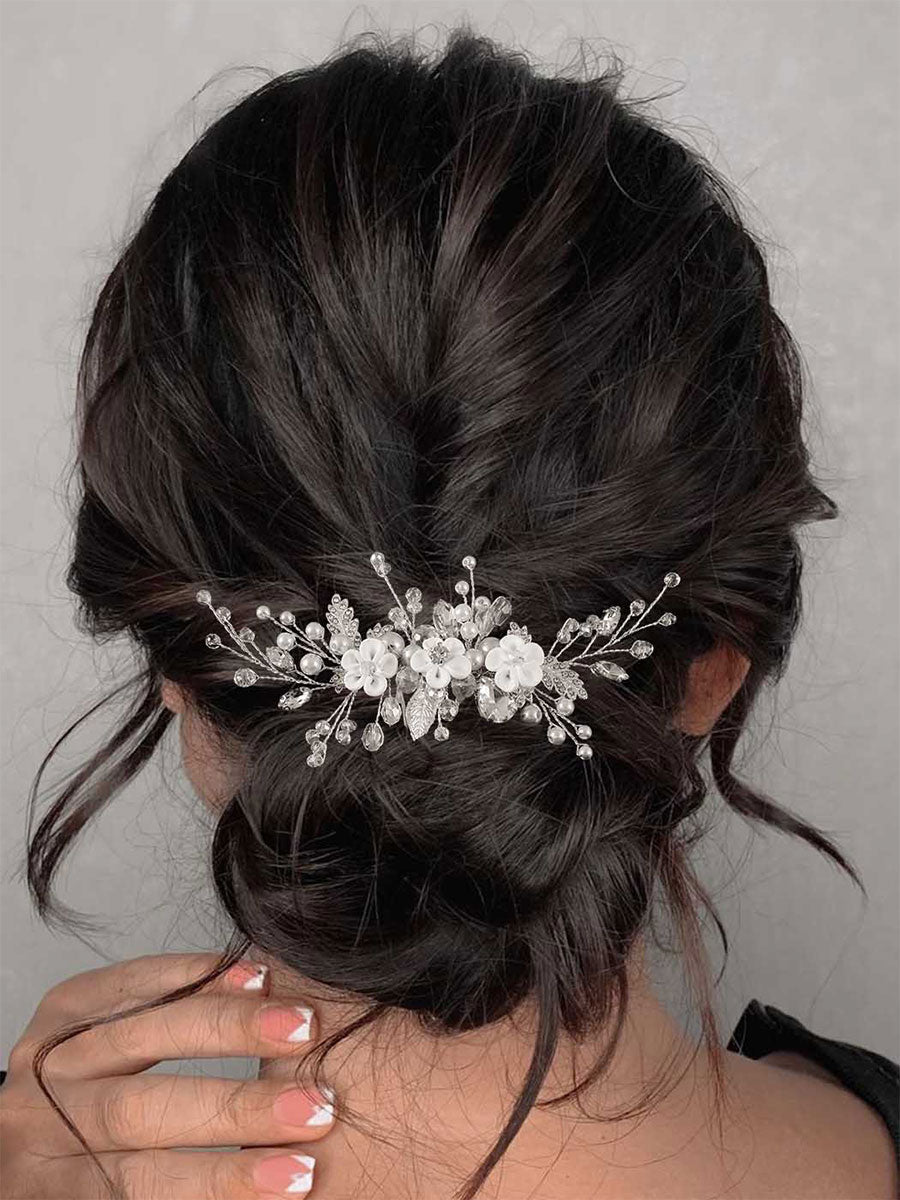 Silver Crystal and Pearl Wedding Hairpiece