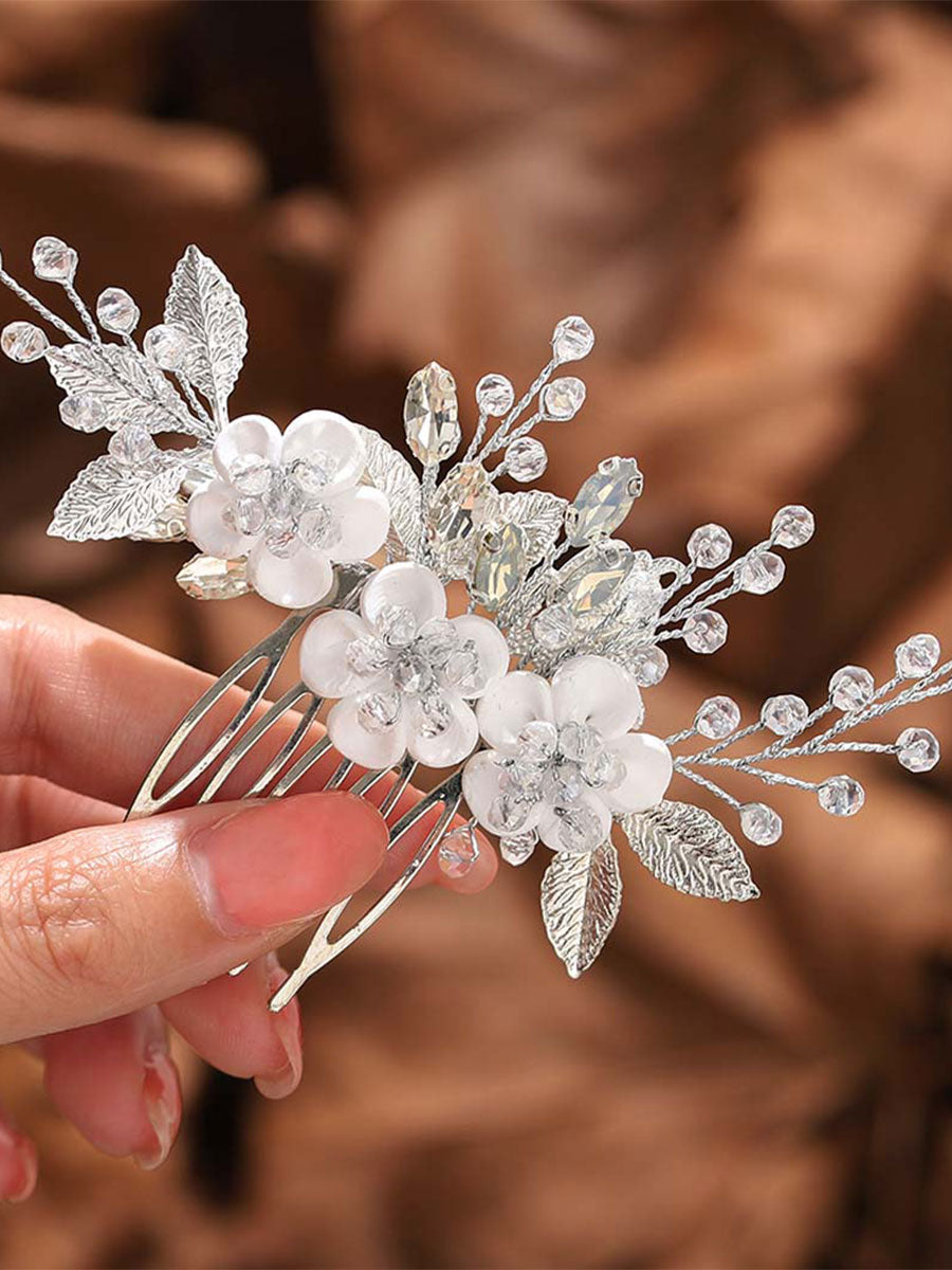 Elegant Silver and White Bridal Hair Clip