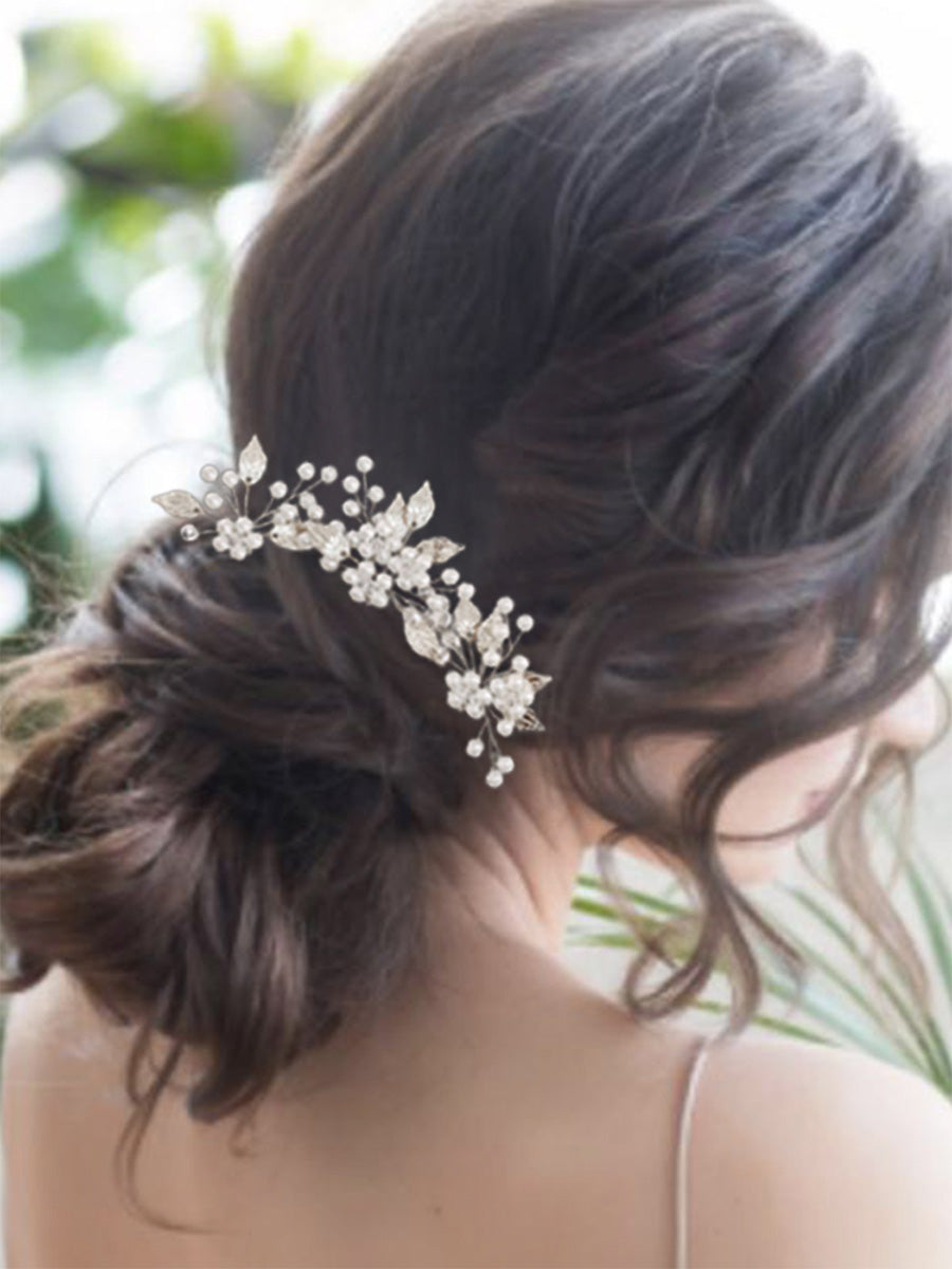 3-Piece Bridal Pearl and Leaf Hair Accessories