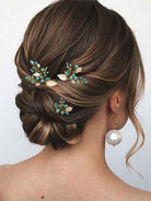 Elegant Emerald Gemstone Hairpieces Set