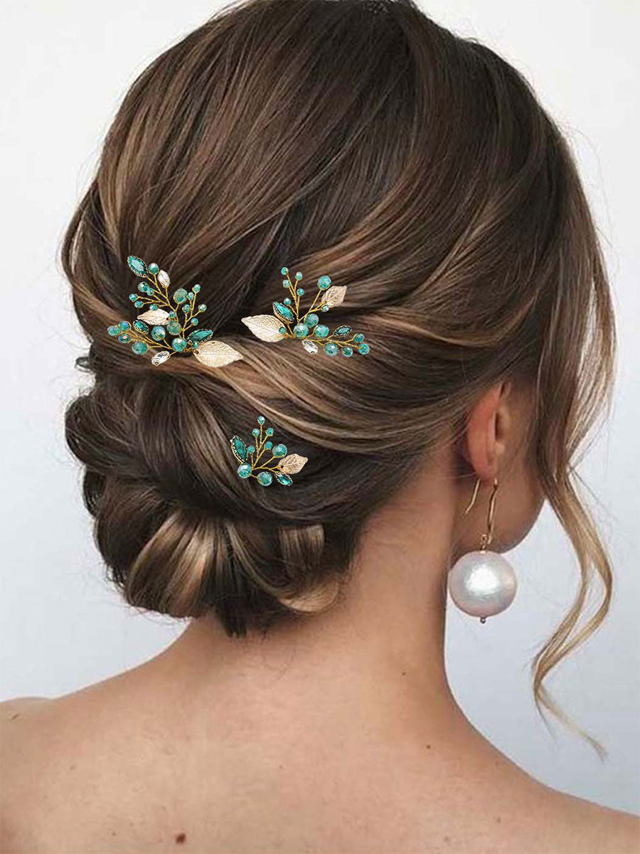 Elegant Emerald Gemstone Hairpieces Set