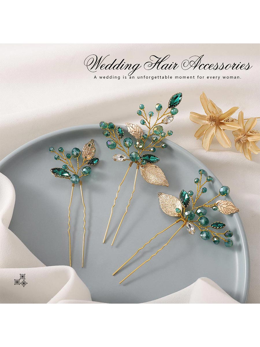 Gold and Green Decorative Hair Clips Collection