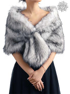 Luxury Faux Fur Shawl with Rhinestone Brooch