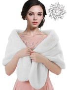 Plush Faux Fur Stole with Brooch Closure