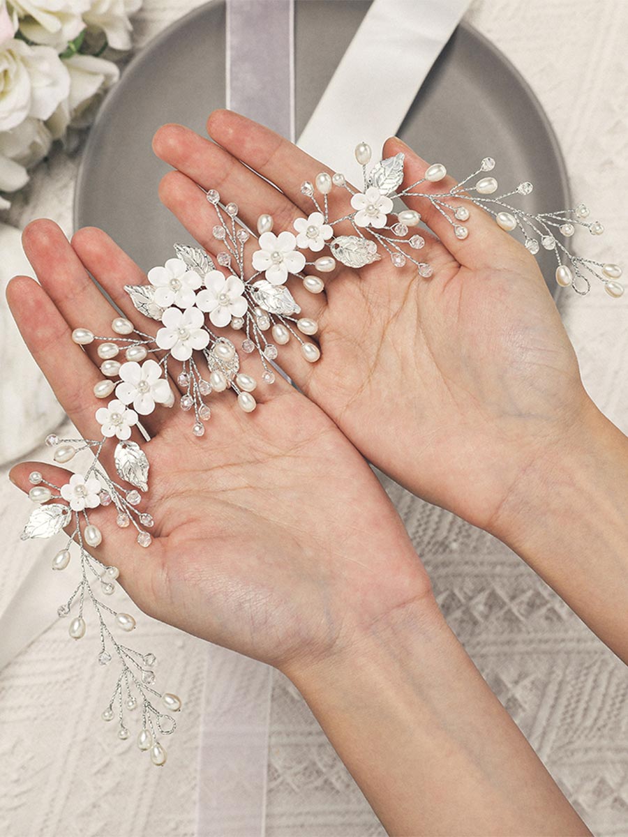 Silver Leaf and Pearl Hair Ornament