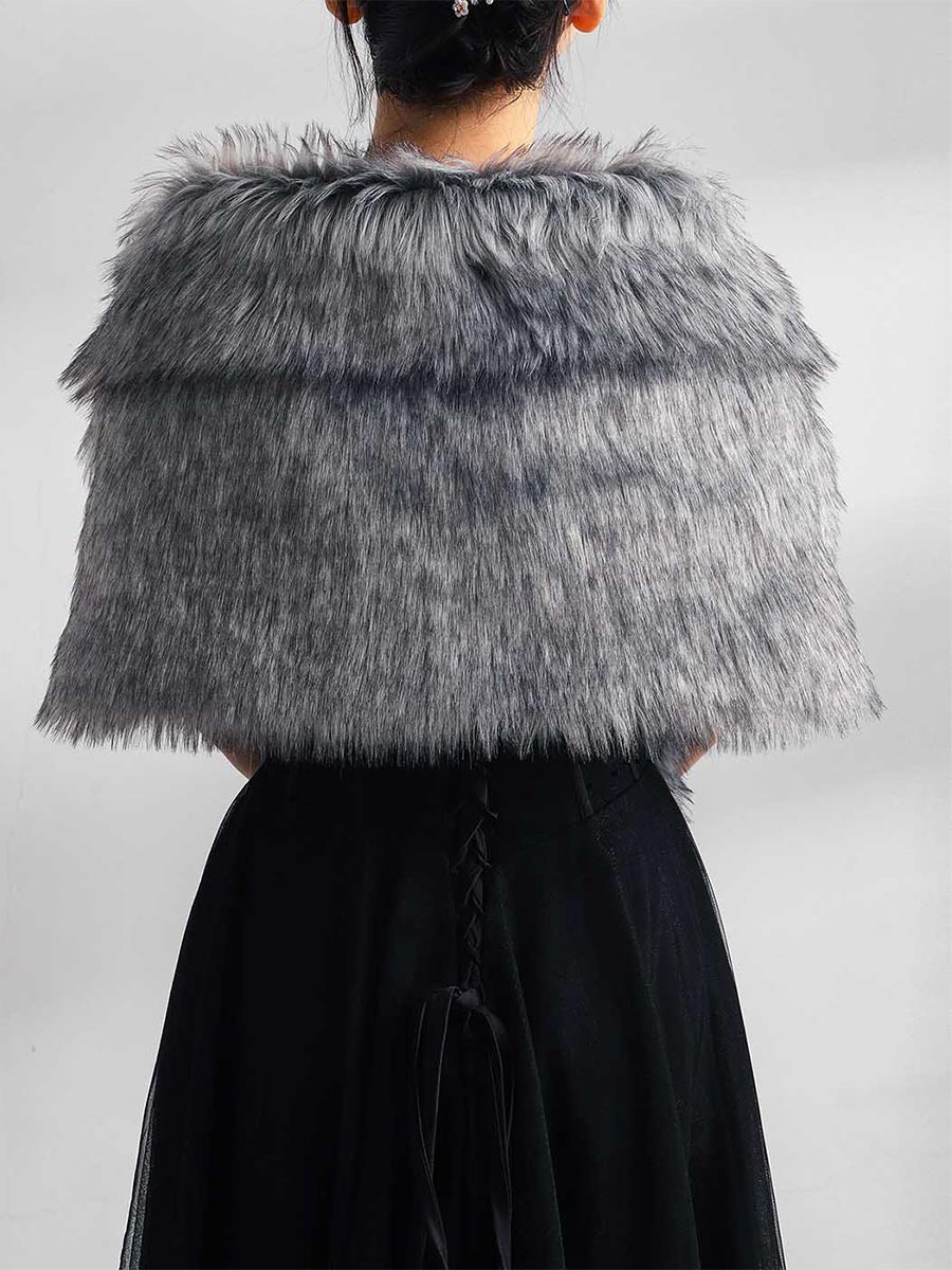 Soft Fur Shoulder Wrap with Sparkling Pin