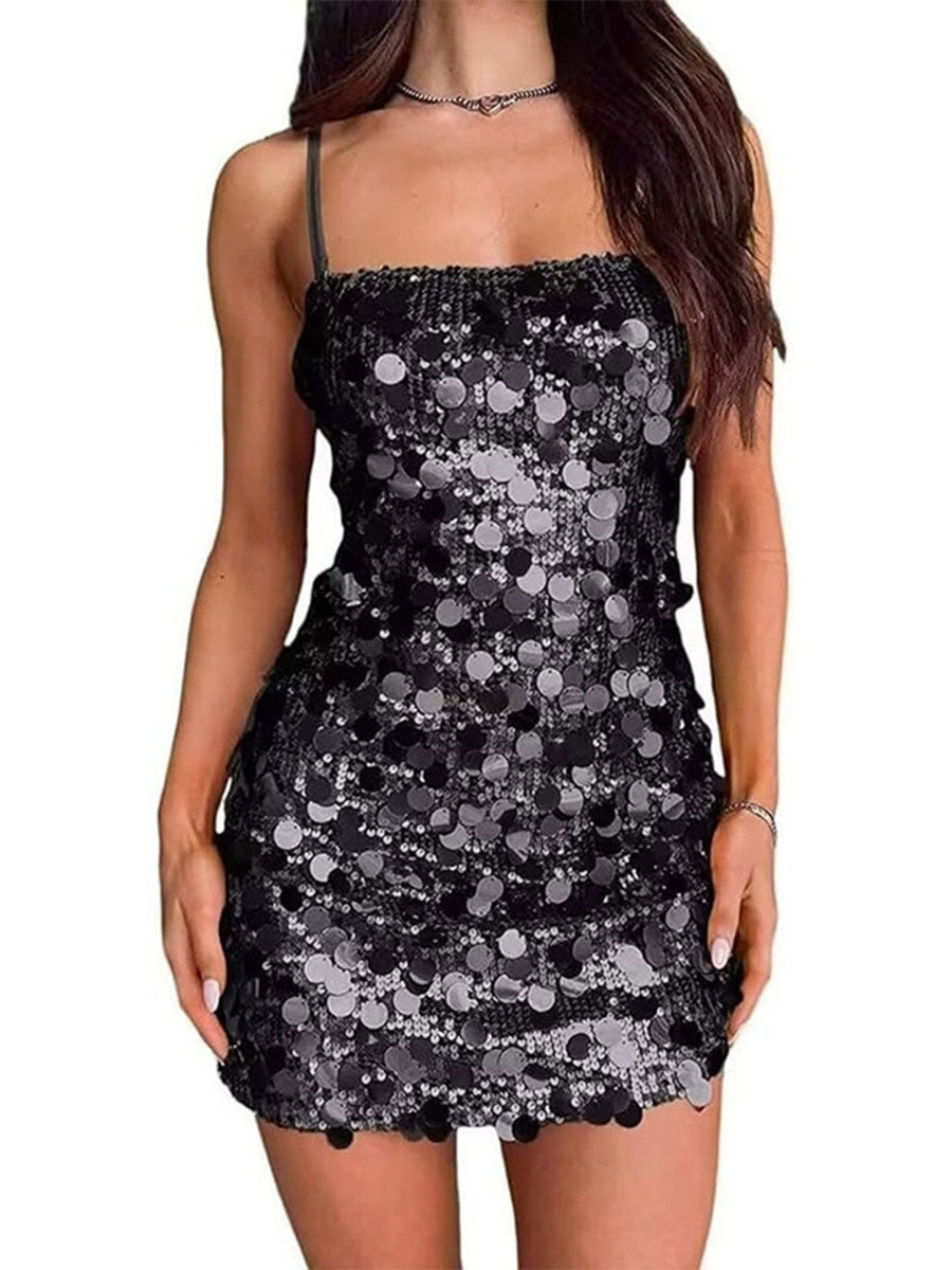 Sparkling Sequin Slip Dress - Backless Bodycon Mini for Party Nights