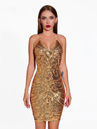 Sequin Latin Dress, Backless, V-Neck, Fitted for Parties