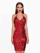 Elegant V-Neck Backless Sequin Dress, Perfect for Latin Dance Parties