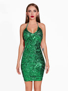 Fitted Sequin Latin Dance Dress, Open Back, V-Neck