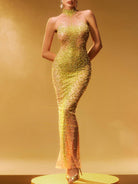 Women's Rhinestone Bodycon Mermaid Maxi Dress - Perfect for Gala Events