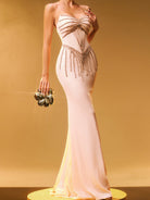 Glamorous Sequin & Diamond Chain Strapless Mermaid Evening Dress