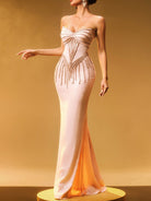 Luxury Sequin Strapless Mermaid Gown with Diamond Chain Details