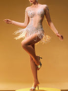 Glamorous Crystal Fringe Bodysuit with Sleeves