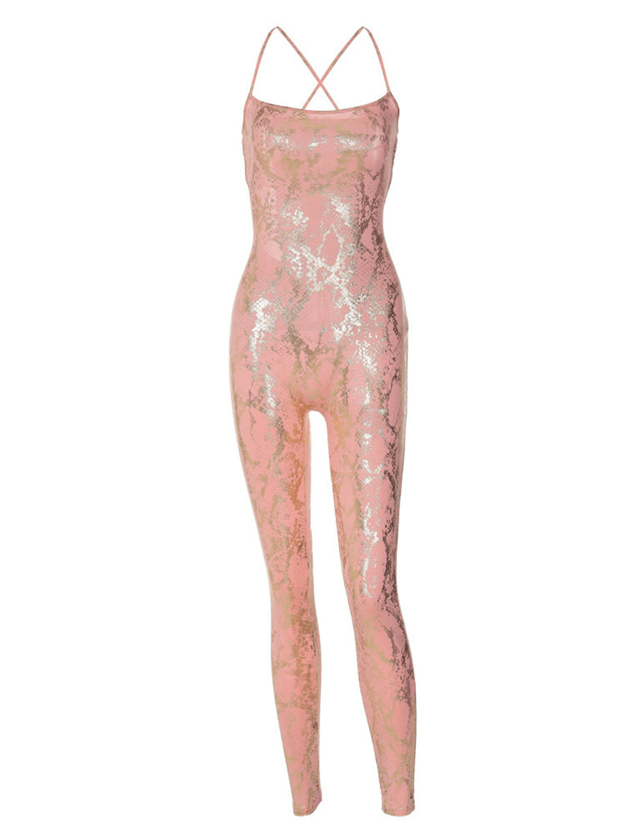 High-Waisted Reflective Snake Print Onesie