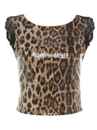 Leopard Sequin Bustier Top, with back lace and backless design.