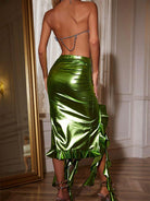 High-Shine Reflective Metallic Ruffled Skirt