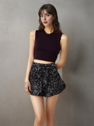 Solid Sequin High-Waisted Shorts