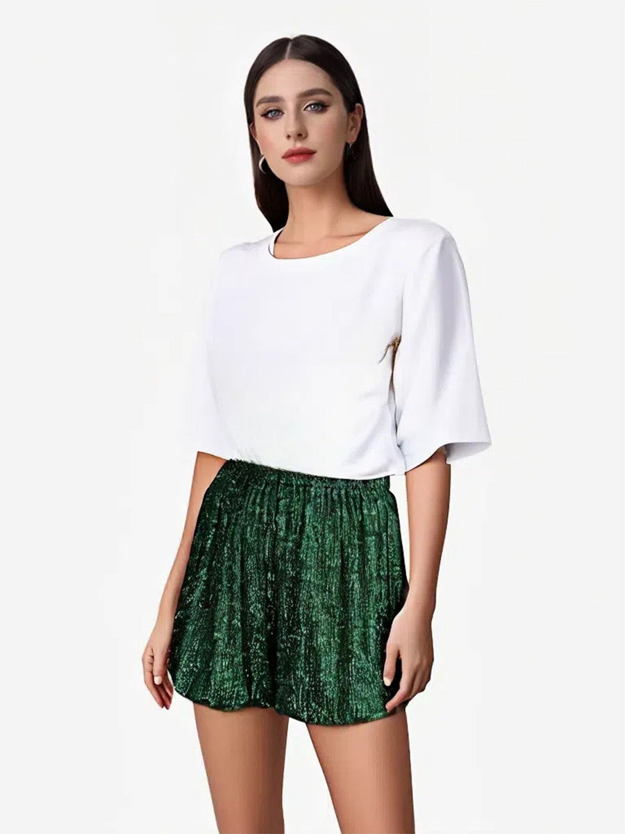 Sequin Shorts with High Waist - Solid Style