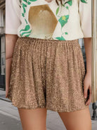 Solid Sequin Shorts - High-Rise Waist