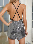 Trendy Spaghetti Strap Sequin Romper - Backless