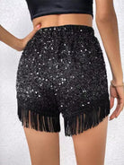 Solid Shorts with Glitter and Fringe Hem