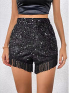 Fringe Hem Shorts - Solid Color Glitter Detail