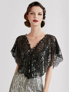 Black Sheer Mesh Cover-Up with Sequin Detail