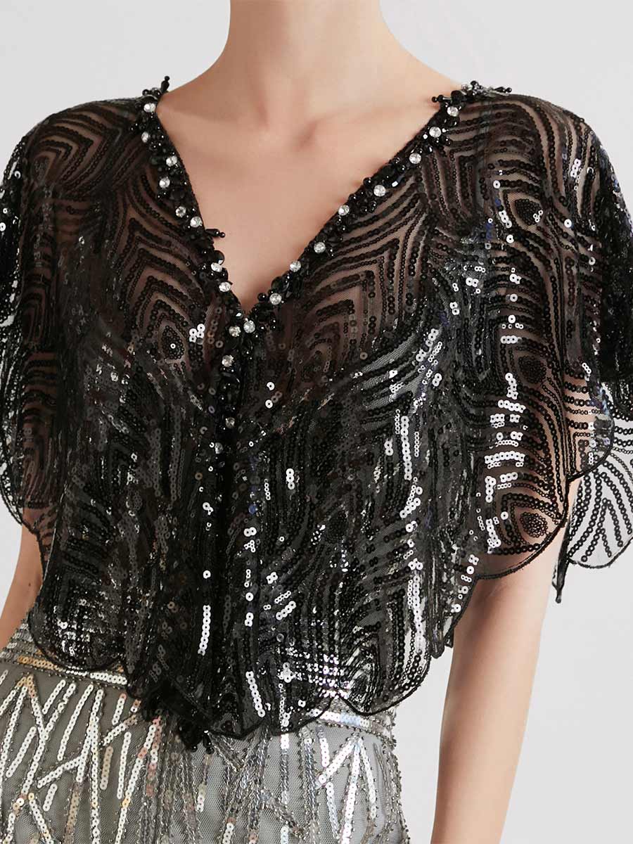 Sequin Accented Black Mesh Cover-Up