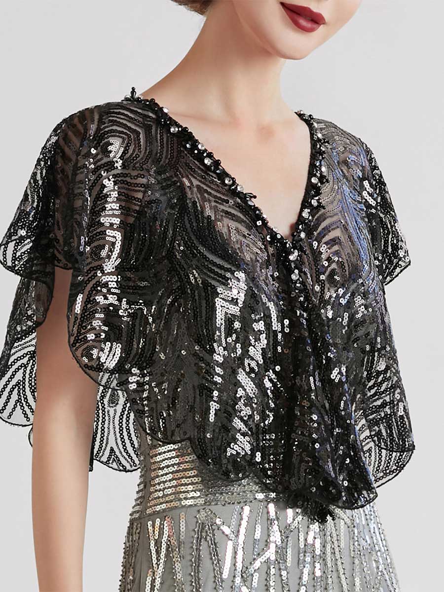 Lightweight Black Mesh Cover-Up with Sequins