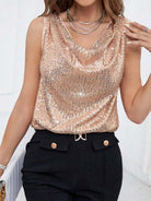 Sequin Pullover - Draped V-Neck, Relaxed Fit