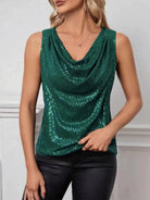 Sequin Pullover with Flowy Draped V-Neck - Loose Fit