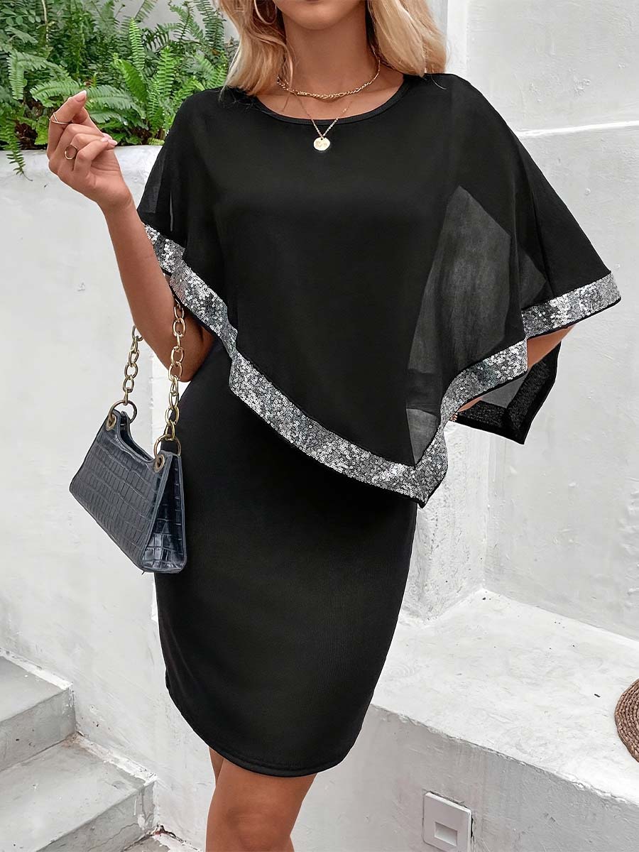 Silver Sequin Trim on Black Dress