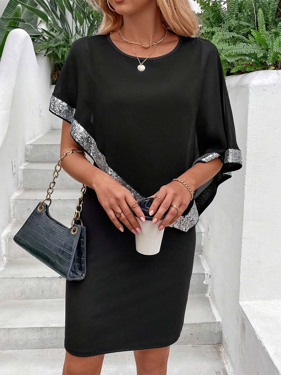 Elegant Black Dress with Silver Sequin Trim