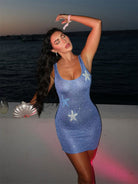 Summer Mini Dress - Knit with Sequin Star Design