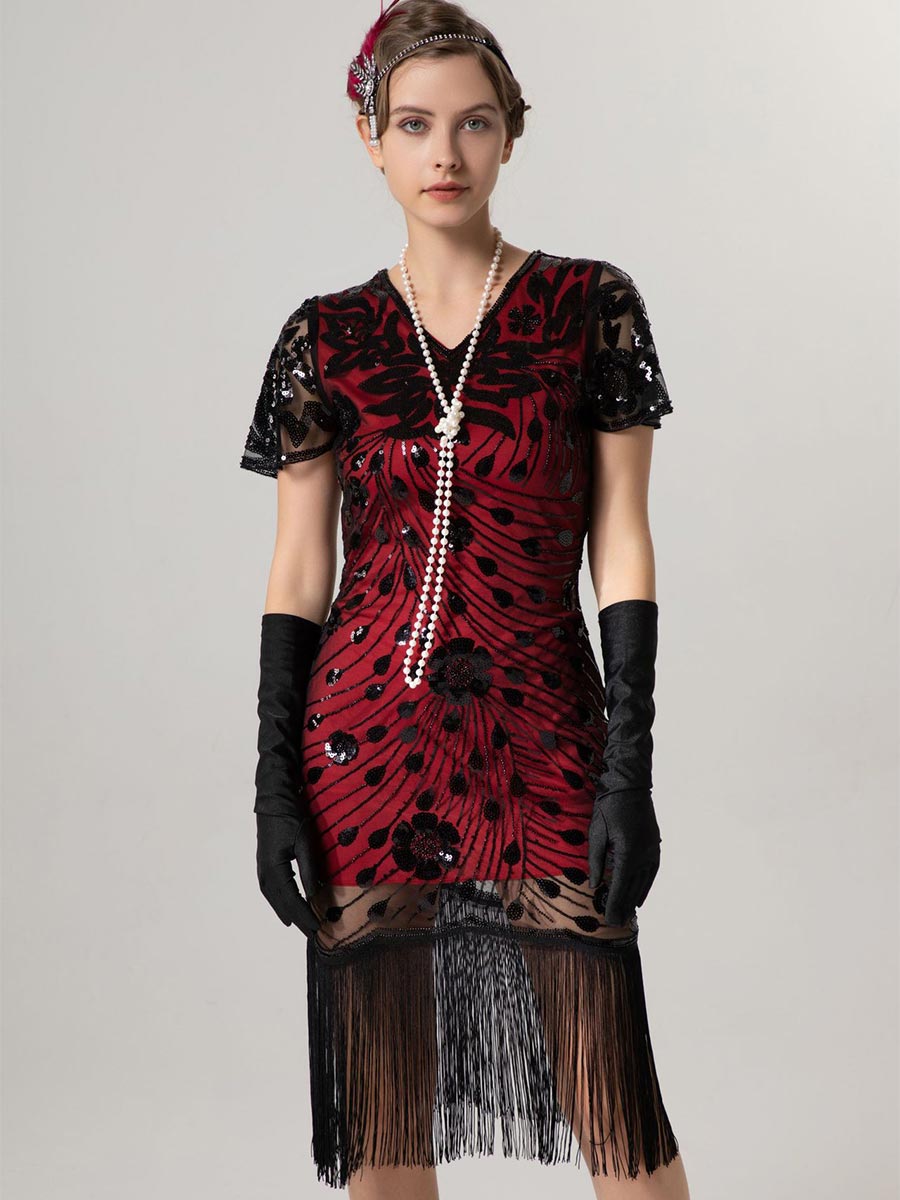 Short-Sleeve Slim Fit Party Gown - 1920s Vintage