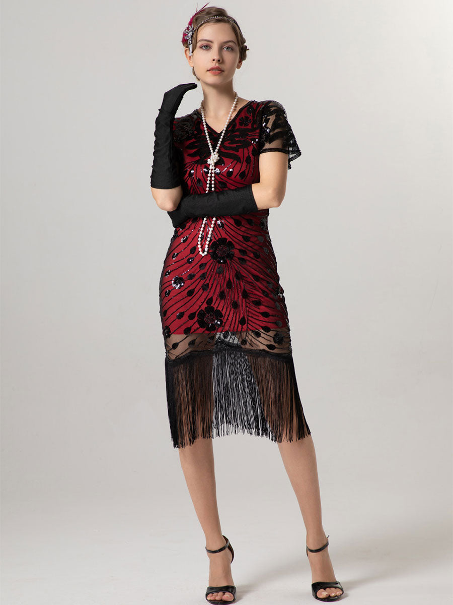 Roaring Twenties Short-Sleeve Slim Fit Party Gown